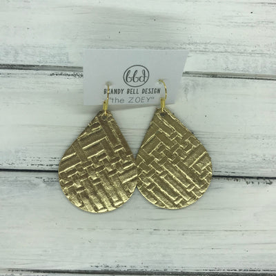 ZOEY (3 sizes available!) -  Leather Earrings  ||   METALLIC GOLD PANAMA WEAVE