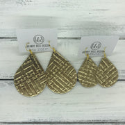 ZOEY (3 sizes available!) -  Leather Earrings  ||   METALLIC GOLD PANAMA WEAVE