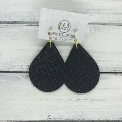 ZOEY (3 sizes available!) -  Leather Earrings  ||   MATTE BLACK PANAMA WEAVE