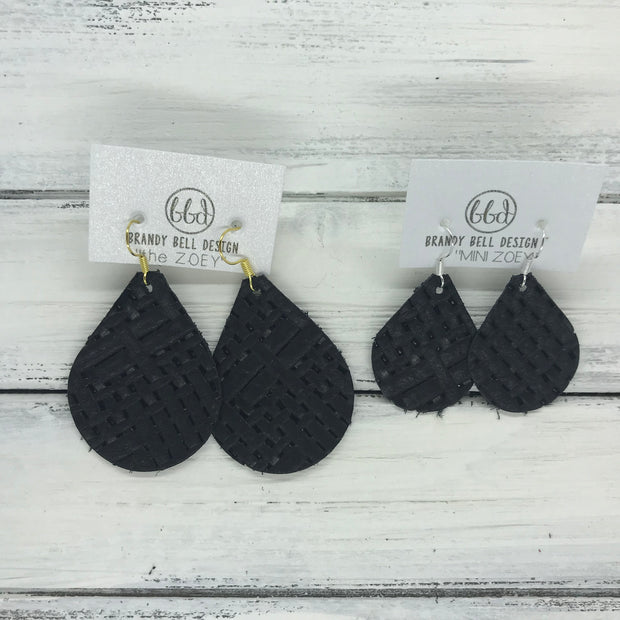 ZOEY (3 sizes available!) -  Leather Earrings  ||   MATTE BLACK PANAMA WEAVE