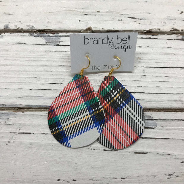 ZOEY -  Leather Earrings  || TARTAN PLAID (pattern placement varies)