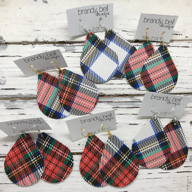 ZOEY -  Leather Earrings  || TARTAN PLAID (pattern placement varies)