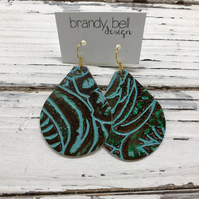 ZOEY (3 sizes available!) -  Leather Earrings  || DARK BROWN & TURQUOISE WESTERN FLORAL