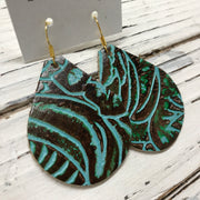 ZOEY (3 sizes available!) -  Leather Earrings  || DARK BROWN & TURQUOISE WESTERN FLORAL