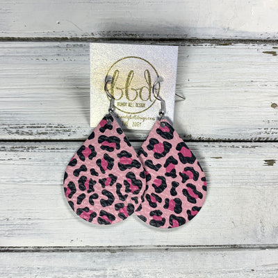 ZOEY (3 sizes available!) -  Leather Earrings  ||   PINK & BLACK LEOPARD ANIMAL PRINT