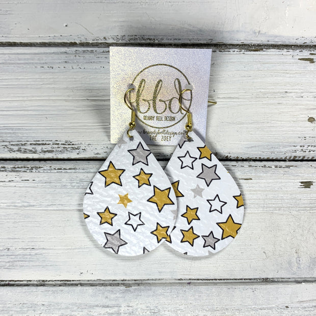 ZOEY (3 sizes available!) -  Leather Earrings  ||   MUSTARD & GRAY STARS ON WHITE