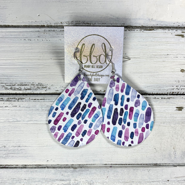 ZOEY (3 sizes available!) -  Leather Earrings  ||   JEWEL TONE PAINT BRUSH STROKES