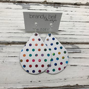 ZOEY (3 sizes available!) -  Leather Earrings  || MULTI COLOR POLKADOT ON WHITE