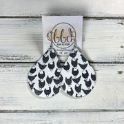ZOEY (3 sizes available!) -  Leather Earrings  ||   BLACK CHICKENS ON WHITE