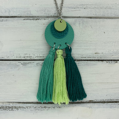 OOAK (One-of-a-Kind) Leather + Tassel Necklace || TOTAL TASSEL TAKEOVER <BR> GREEN APPLE, TEXTURED TEAL, JULEP