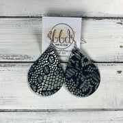 ZOEY (3 sizes available!) -  Leather Earrings  ||   SILVER LACE ON *NAVY BLUE