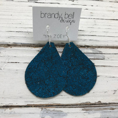 ZOEY (3 sizes available!) -  Leather Earrings  || METALLIC SHIMMER TEAL