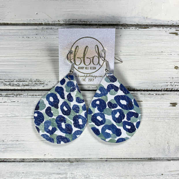 ZOEY (3 sizes available!) -  Leather Earrings  ||   BLUE & SAGE CHEETAH (LEATHER)