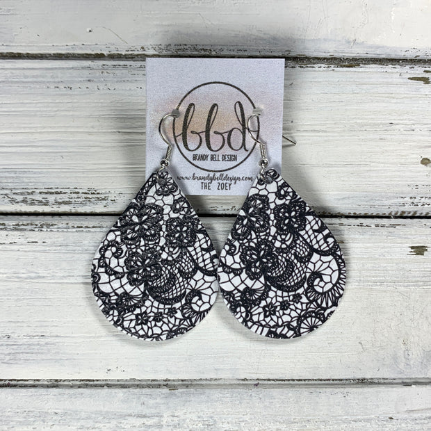 ZOEY (3 sizes available!) -  Leather Earrings  ||   BLACK & WHITE LACE PATTERN