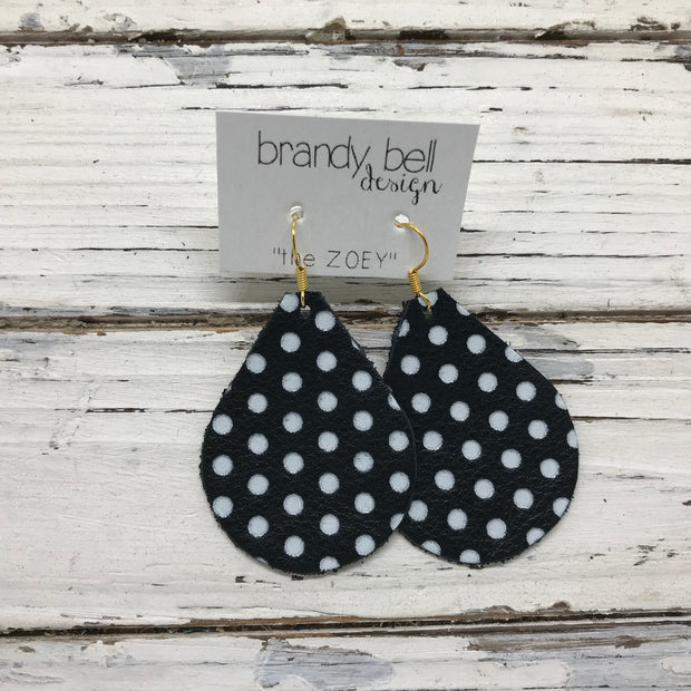 ZOEY (3 sizes available!) -  Leather Earrings  || BLACK WITH WHITE POLKADOTS