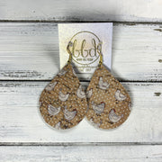 ZOEY (3 sizes available!) -  Leather Earrings  ||  <BR>  WHITE CHICKENS ON CORK POLKADOTS (FAUX LEATHER)