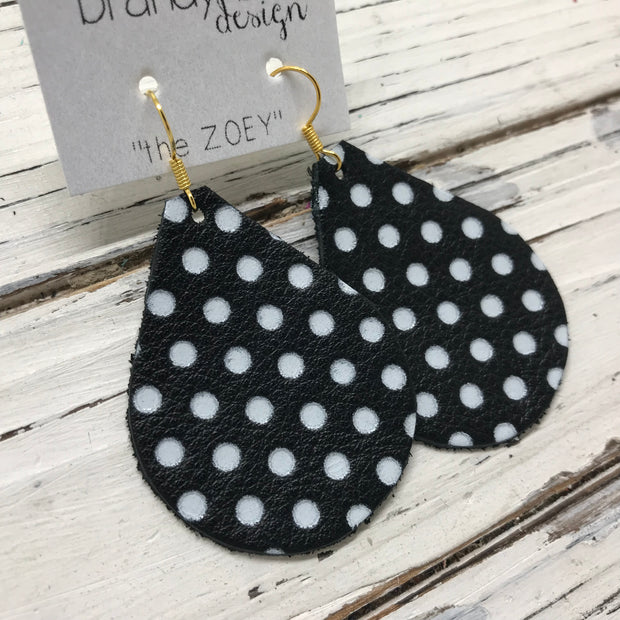 ZOEY (3 sizes available!) -  Leather Earrings  || BLACK WITH WHITE POLKADOTS