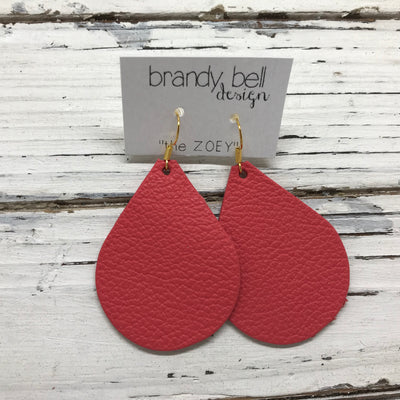 ZOEY (3 sizes available!) -  Leather Earrings  ||  MATTE CORAL/PINK