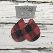 ZOEY (3 sizes available!) -  Leather Earrings  || RED & BLACK BUFFALO PLAID (pattern placement varies)