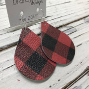 ZOEY (3 sizes available!) -  Leather Earrings  || RED & BLACK BUFFALO PLAID (pattern placement varies)