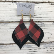 EVE - Leather Earrings  || RED & BLACK BUFFALO PLAID, MATTE BLACK