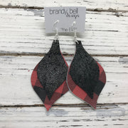 EVE - Leather Earrings  || SHIMMER  PEWTER ON BLACK, RED & BLACK BUFFALO PLAID