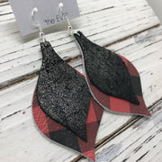EVE - Leather Earrings  || SHIMMER  PEWTER ON BLACK, RED & BLACK BUFFALO PLAID