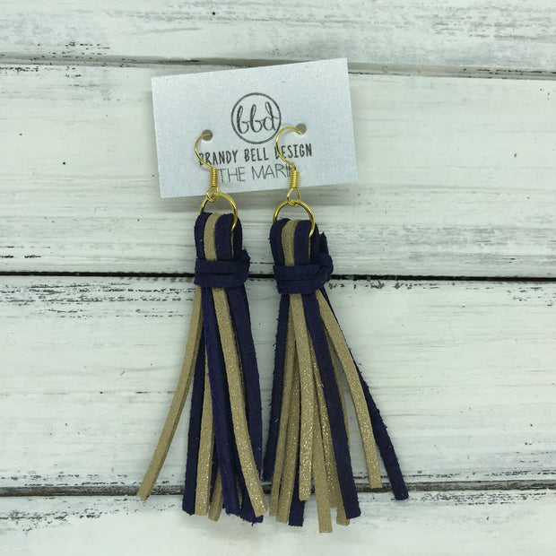 MARIE - Faux Suede Tassel Earrings  ||  NAVY & SHIMMER GOLD