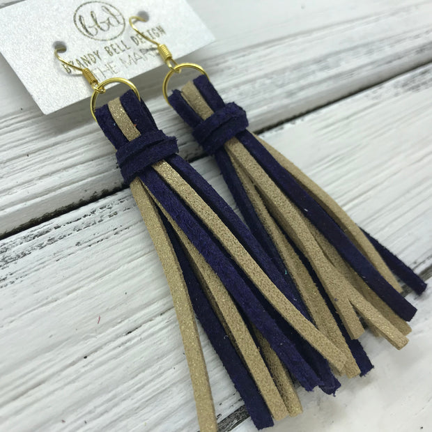 MARIE - Faux Suede Tassel Earrings  ||  NAVY & SHIMMER GOLD