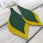 EVE - Leather Earrings  || <BR> MATTE EMERALD GREEN, <BR> YELLOW SAFFIANO