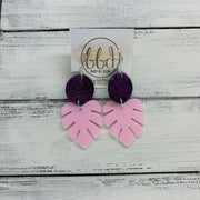 LIMITED EDITION PALM COLLECTION -  Leather Earrings  ||  <BR>  SHIMMER FUCHSIA, <BR> PINK PALM LEAF