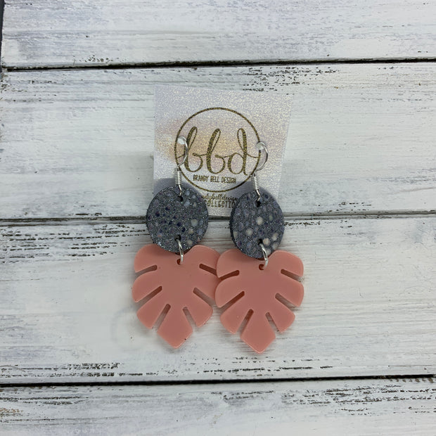 LIMITED EDITION PALM COLLECTION -  Leather Earrings  ||  <BR> GRAY STRINGRAY, <BR> CORAL PALM LEAF