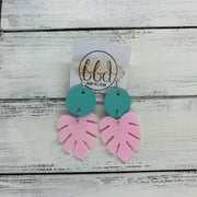 LIMITED EDITION PALM COLLECTION -  Leather Earrings  ||  <BR>  ROBINS EGG BLUE, <BR> PINK PALM LEAF