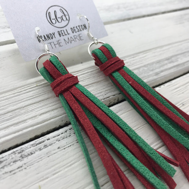 MARIE - Faux Suede Tassel Earrings  ||  SPARKLE GREEN & SPARKLE RED