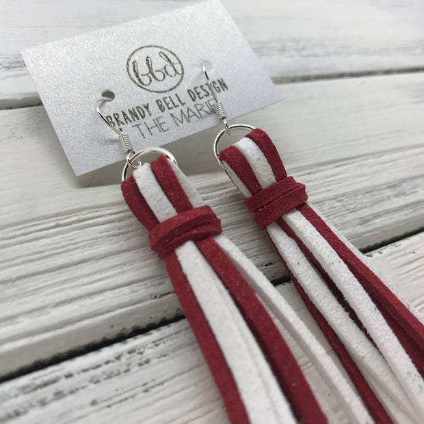 MARIE - Faux Suede Tassel Earrings  ||  WHITE & SPARKLE RED