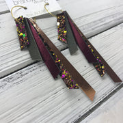 AUDREY - Leather Earrings  ||   AUTUMN HARVEST GLITTER, OLIVE GREEN, METALLIC CRANBERRY, AUTUMN HARVEST GLITTER, METALLIC COPPER