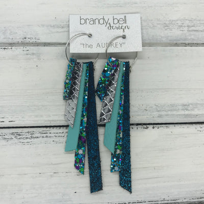 AUDREY - Leather Earrings  ||   UNDER THE SEA GLITTER, METALLIC SILVER COBRA, ROBINS EGG BLUE, UNDER THE SEA GLITTER, SHIMMER TEAL