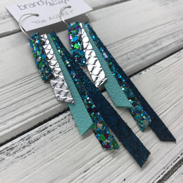 AUDREY - Leather Earrings  ||   UNDER THE SEA GLITTER, METALLIC SILVER COBRA, ROBINS EGG BLUE, UNDER THE SEA GLITTER, SHIMMER TEAL