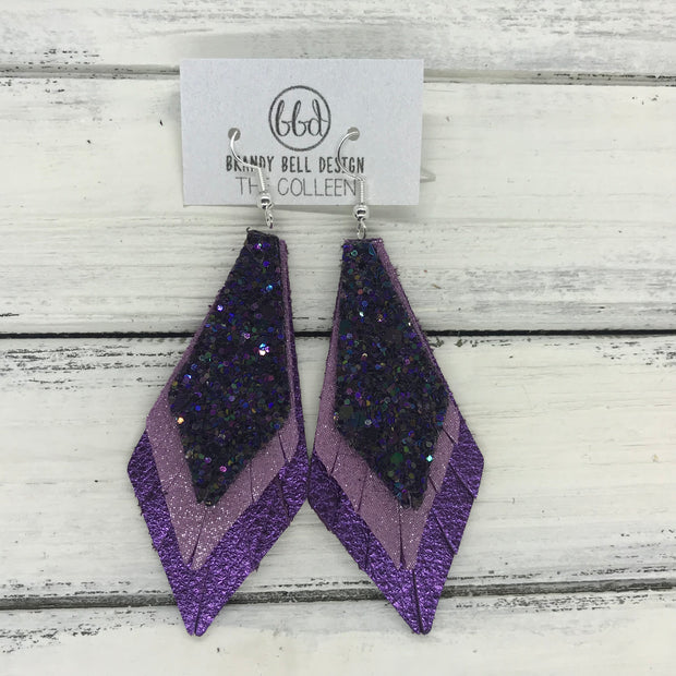 COLLEEN -  Leather Earrings  ||   WICKED WITCH GLITTER (NOT REAL LEATHER), SHIMMER LAVENDER, METALLIC PURPLE