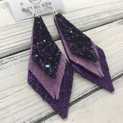 COLLEEN -  Leather Earrings  ||   WICKED WITCH GLITTER (NOT REAL LEATHER), SHIMMER LAVENDER, METALLIC PURPLE