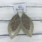 GINGER - Leather Earrings  ||  <BR>  GLAMOUR GLITTER (NOT REAL LEATHER) <BR> METALLIC CHAMPAGNE SMOOTH <BR> SHIMMER GOLD