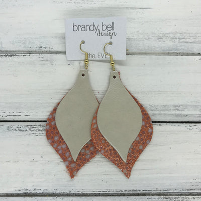 EVE - Leather Earrings  || <BR> CHAMPAGNE PEARL, <BR> ORANGE STINGRAY
