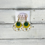 GRAY -  Leather Earrings  ||   <BR>MATTE EMERALD GREEN, <BR>  YELLOW BRAID, <BR> MINI BEE PRINT (FAUX LEATHER)