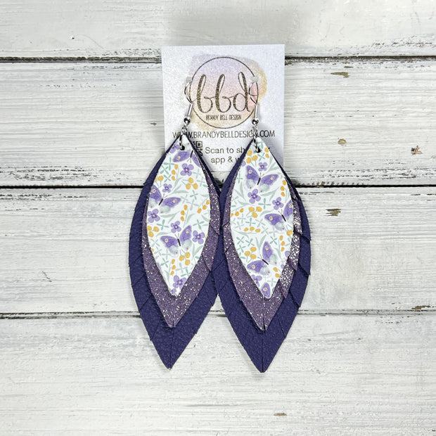 INDIA -  Leather Earrings  ||   <BR> PURPLE BUTTERFLIES (FAUX LEATHER), <BR> SHIMMER LAVENDER, <BR> MATTE PURPLE