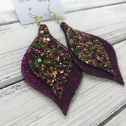 EVE - Leather Earrings  || <BR> AUTUMN HARVEST GLITTER (NOT REAL LEATHER), <BR> SHIMMER MAGENTA