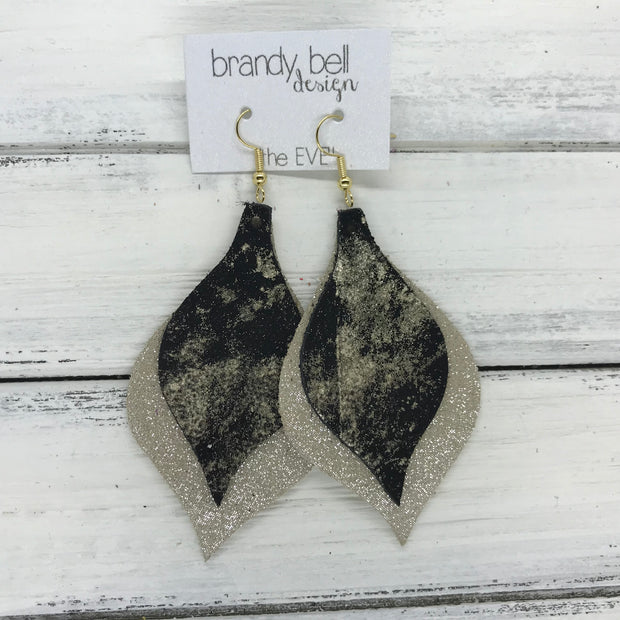EVE - Leather Earrings  || <BR> CHAMPAGNE NORTHERN LIGHTS, <BR> SHIMMER CHAMPAGNE