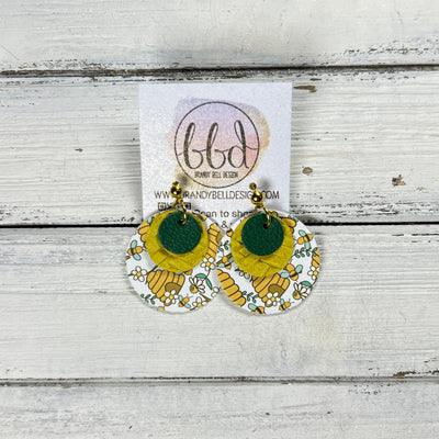 GRAY -  Leather Earrings  ||   <BR>MATTE EMERALD GREEN, <BR>  YELLOW BRAID, <BR> BEE HIVE PRINT (FAUX LEATHER)