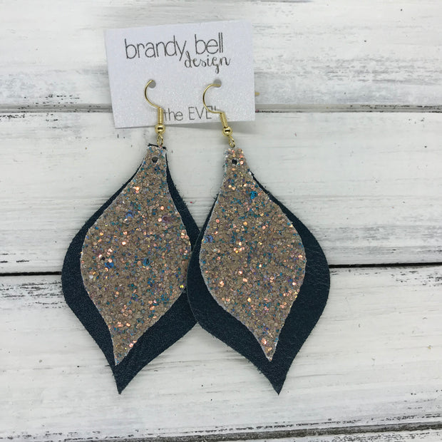 EVE - Leather Earrings  || <BR> GLAMOUR GLITTER (NOT REAL LEATHER) , <BR> MATTE DARK SPRUCE GREEN
