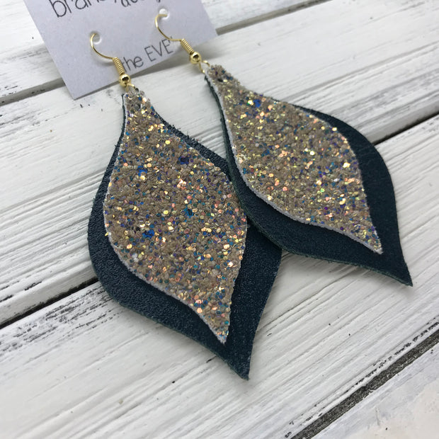 EVE - Leather Earrings  || <BR> GLAMOUR GLITTER (NOT REAL LEATHER) , <BR> MATTE DARK SPRUCE GREEN