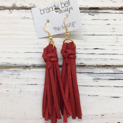 MARIE - Faux Suede Tassel Earrings  || SPARKLE RED